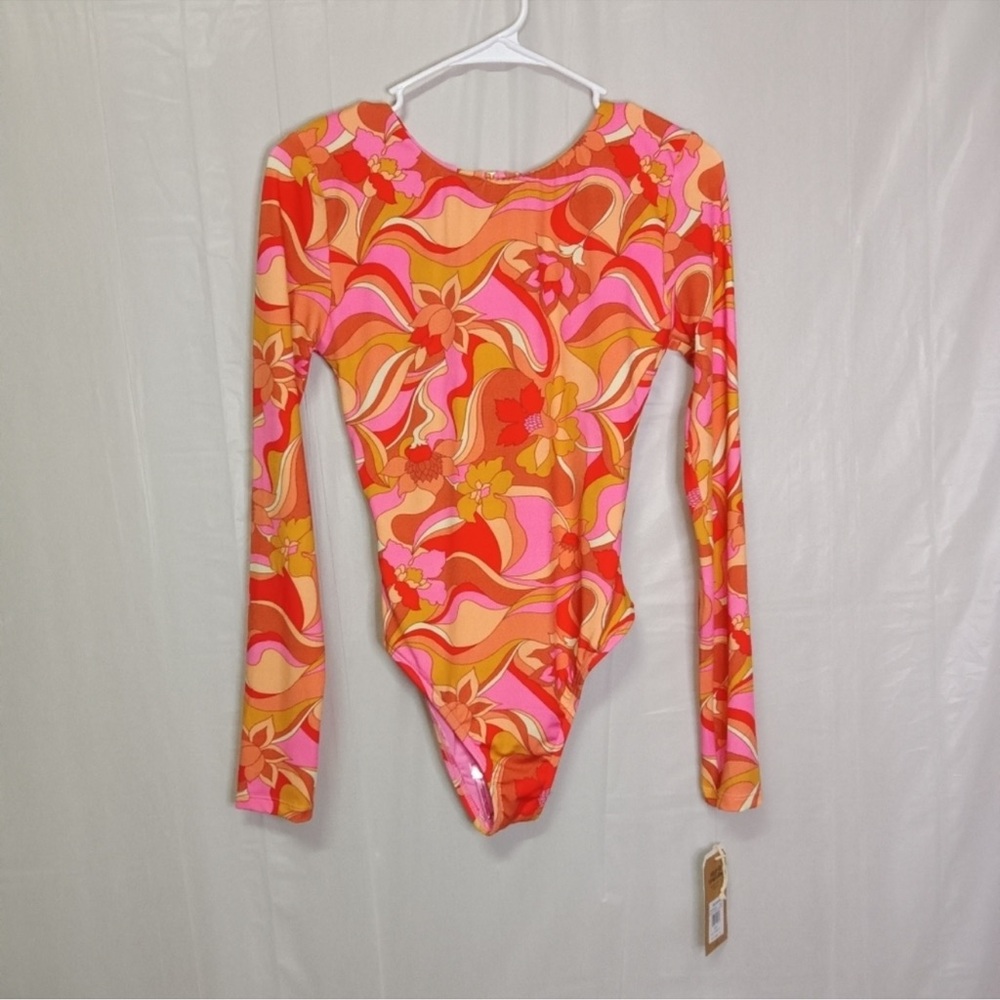 Billabong Long-Sleeve Floral Swirl One-Piece - Pink & Orange